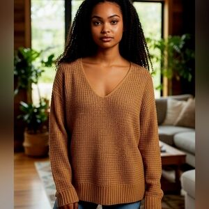 Rachel Zoe Tan V-Neck Sweater Large